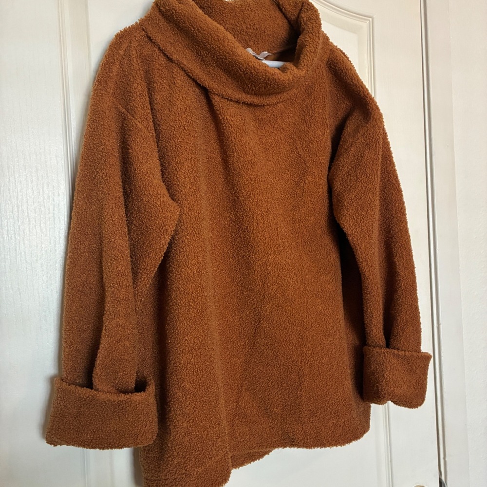 LOFT Teddy Fleece Pullover Women Size Medium Brown Old Money Coquette Girl